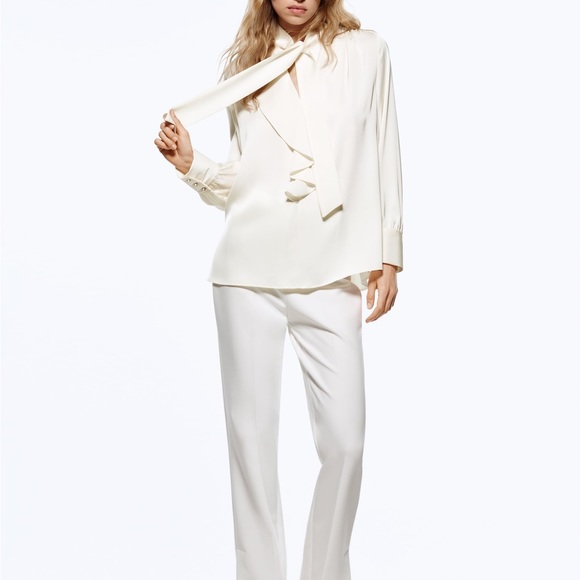Zara Bow Trim Satin Effect Blouse - Picture 7 of 11